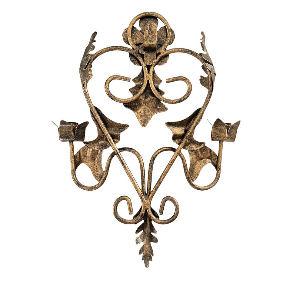 Brass-colored Metal Candle Sconces - a Pair - Picture 3 of 7